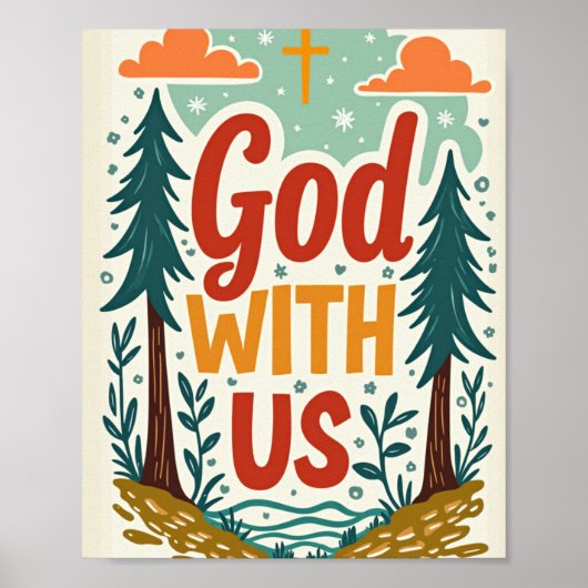 God met ons Kerst Muur Kunst Poster (Voorkant)