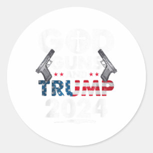God Pistolen en Trump 2024 Amerikaanse vlag Ronde Sticker