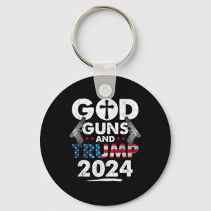 God Pistolen en Trump 2024 Amerikaanse vlag Sleutelhanger