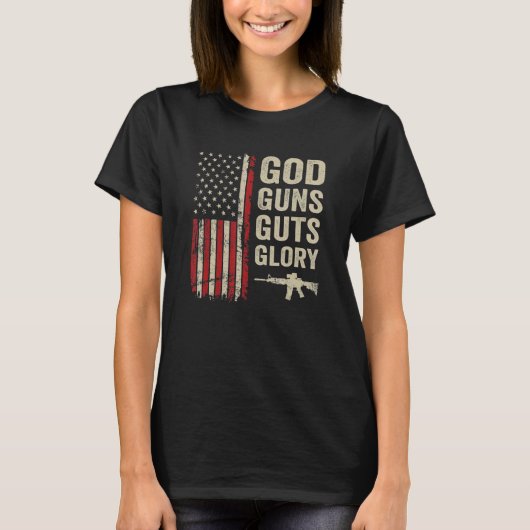 God Pistolen Guts Glory Patriottisch Christelijk P T-shirt (Voorkant)