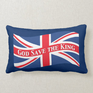God redt de koning met Union Jack Kussen