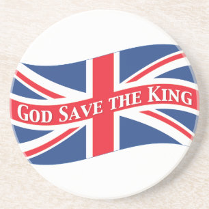 God redt de koning met Union Jack Zandsteen Onderzetter