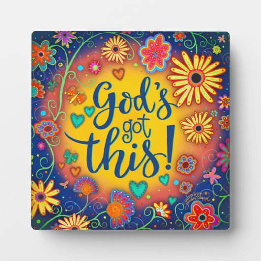 God’s Got Deze Inspirerend Bloemen  Plaque Fotoplaat (Voorkant)