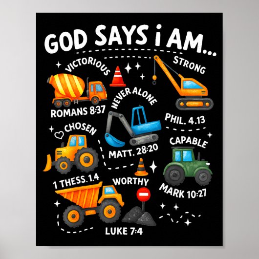 God Says I Am Christian Bible Verses Boys Construc Poster (Voorkant)