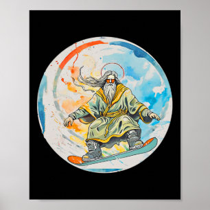 God Snowboarden met Jezus Christus Gebed Heer Chu Poster