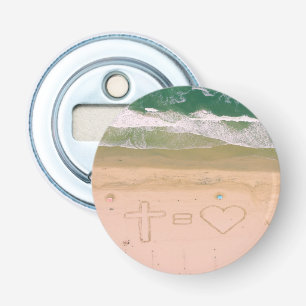 God staat gelijk aan LOVE, Jezus is Liefde, strand Button Flesopener