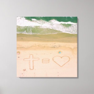 God staat gelijk aan LOVE, Jezus is Liefde, strand Canvas Afdruk