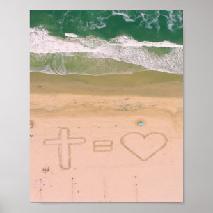 God staat gelijk aan LOVE, Jezus is Liefde, strand Poster