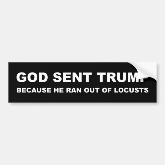 God stuurde Trump omdat hij geen sprinkhanen meer  Bumpersticker (Voorkant)