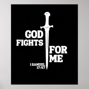 God vecht voor mij (1 Samuel 17:47) Poster