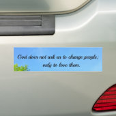 God vraagt niet... bumpersticker (Op auto)