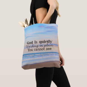 God werkt christelijke typografie Bijbels Draagtas