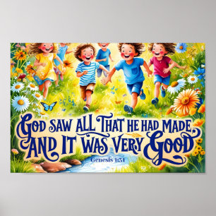God zag alles wat Hij had Christelijk Nursery Wall Poster