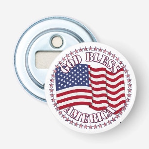 God Zegen Amerika Met De Vlag Van De VS En 50 Ster Button Flesopener