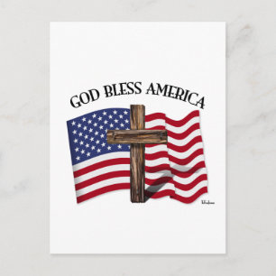 GOD ZEGEN AMERIKA met robuust kruis & Amerikaanse Briefkaart