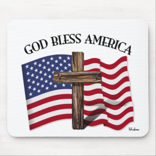 GOD ZEGEN AMERIKA met robuuste kruis & Amerikaanse Muismat