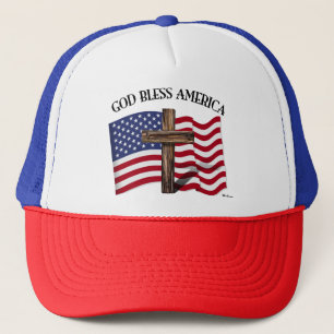 GOD ZEGEN AMERIKA met ruwe kruis & Amerikaanse vla Trucker Pet