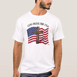 GOD ZEGEN DE VS met robuust kruis & VS-vlag T-shirt