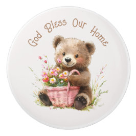 God Zegen Ons Thuis Knuffel Beer Keramische Knop
