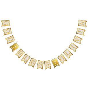 God zegene 6 letters Goud Marmer Doop Communie Vlaggetjes