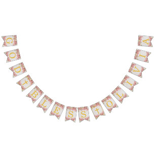 God zegene 6 letters roze orchideeën doop communie vlaggetjes