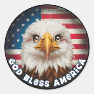 God zegene Amerika Onafhankelijkheidsdag Eagle Cir Ronde Sticker