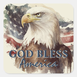 God zegene Amerika Patriottische Eagle Waterverf Vierkante Sticker