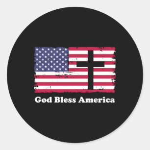 God zegene Amerika patriottische vlag met kruis Ronde Sticker