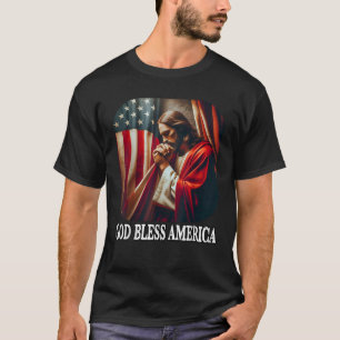 God zegene Amerika Vlag van de VS en Jezus Vierde  T-shirt