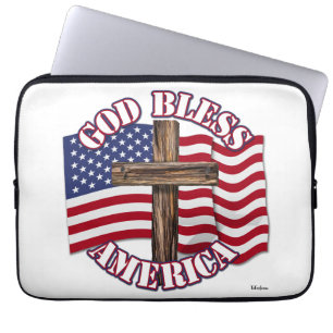 God zegene Amerikaan met Amerikaanse vlag & kruis Laptop Sleeve