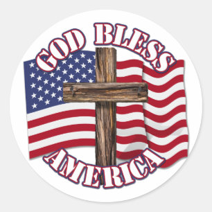 God zegene Amerikaan met Amerikaanse vlag & kruis Ronde Sticker