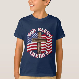 God zegene Amerikaan met Amerikaanse vlag & kruis T-shirt