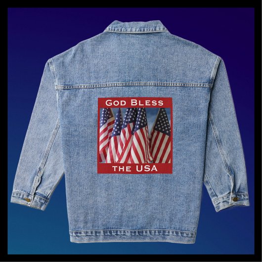 God zegene de VS Amerikaanse vlaggen rood wit blau Denim Jacket