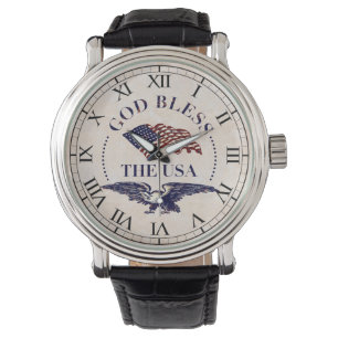 God zegene de VS - vlag en Vintage Eagle Horloge