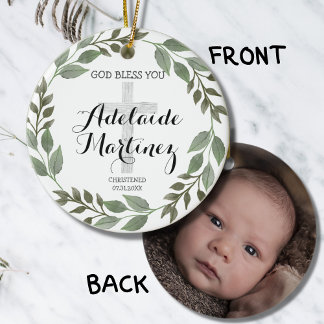 God zegene doop groen botanisch keramisch ornament