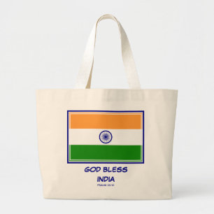 GOD ZEGENE INDIA Patriottische Indiase vlag Grote Tote Bag