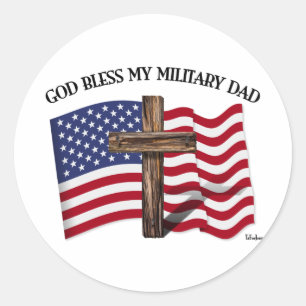 GOD ZEGENE MIJN MILITAIRE VADER, ruwe kruis & VS-v Ronde Sticker