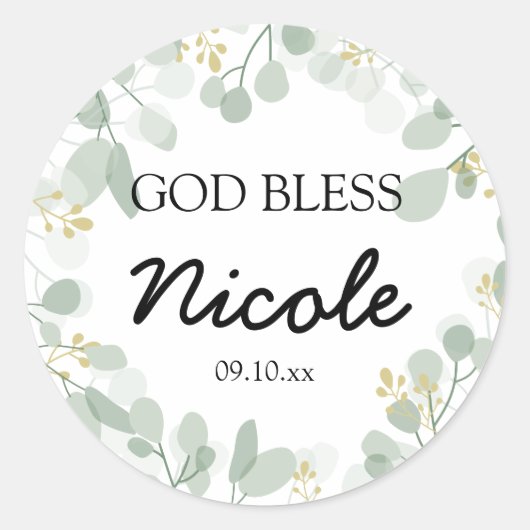 God zegene monogram naam luchtig botanisch ronde sticker (Voorkant)