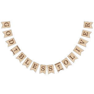 God zegene naam Bruin Hout Baptisme Eerste Communi Vlaggetjes