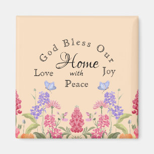 God zegene ons huis beige bloemen wilde bloemen magneet