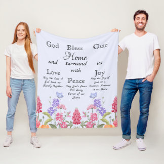 God zegene ons huis blauwe bloemen wilde bloemen fleece deken