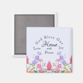 God zegene ons huis blauwe bloemen wilde bloemen magneet (Voorkant / Achterkant)