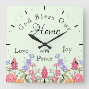 God zegene ons huis Bloemen Wildbloemen groen Vierkante Klok