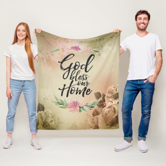 God zegene ons huis fleece deken (In situ)