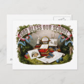 God zegene Onze School Illustratie 1874 Briefkaart (Voorkant / Achterkant)