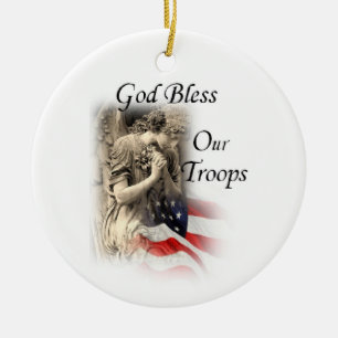 God zegene onze troepen die Angel met de Amerikaan Keramisch Ornament