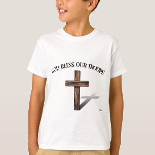 God zegene onze troepen met een robuust kruis t-shirt