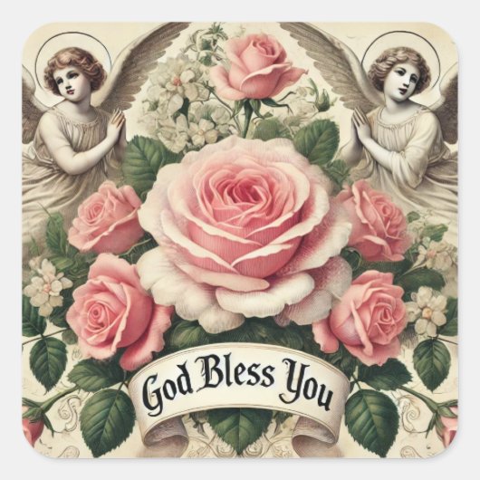 God zegene u Rozen Vierkante Sticker (Voorkant)