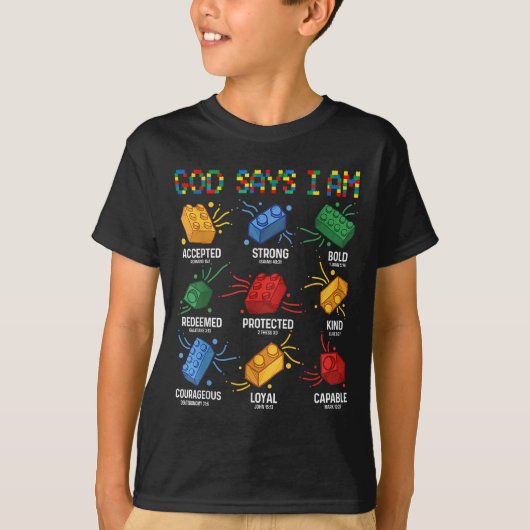 God zegt dat ik Brick Master Builder Block bouw T-shirt (Voorkant)