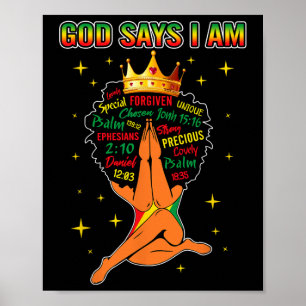 God Zegt Dat Ik Christelijke Zwarte Koningin Afro Poster
